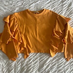 Zara Women’s Crop Ruffle Orange sunshine Long sleeve Medium Top